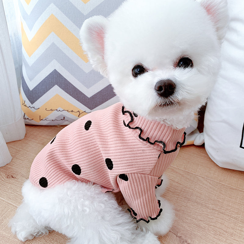 KFX-8328253 Polka Dot Cotton Turtleneck Dog Shirt in Yellow, Pink, Green - Sizes 3XS to 3XL
