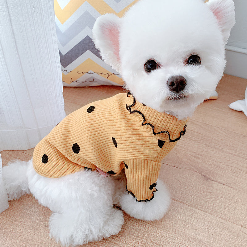 KFX-8328253 Polka Dot Cotton Turtleneck Dog Shirt in Yellow, Pink, Green - Sizes 3XS to 3XL