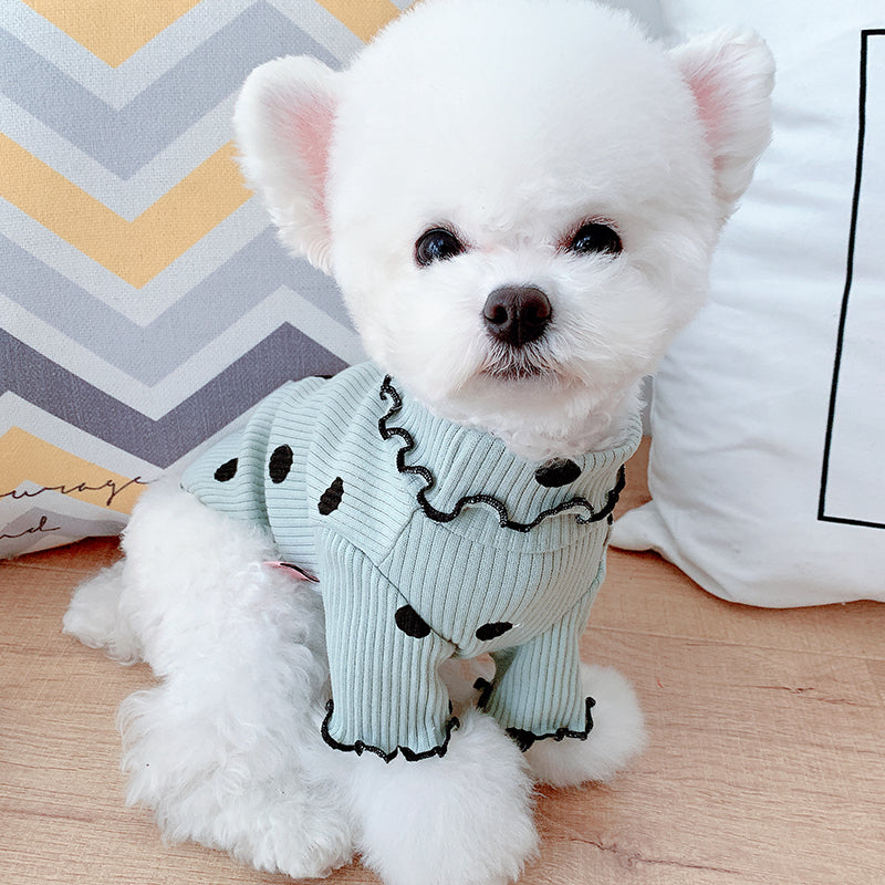 KFX-8328253 Polka Dot Cotton Turtleneck Dog Shirt in Yellow, Pink, Green - Sizes 3XS to 3XL