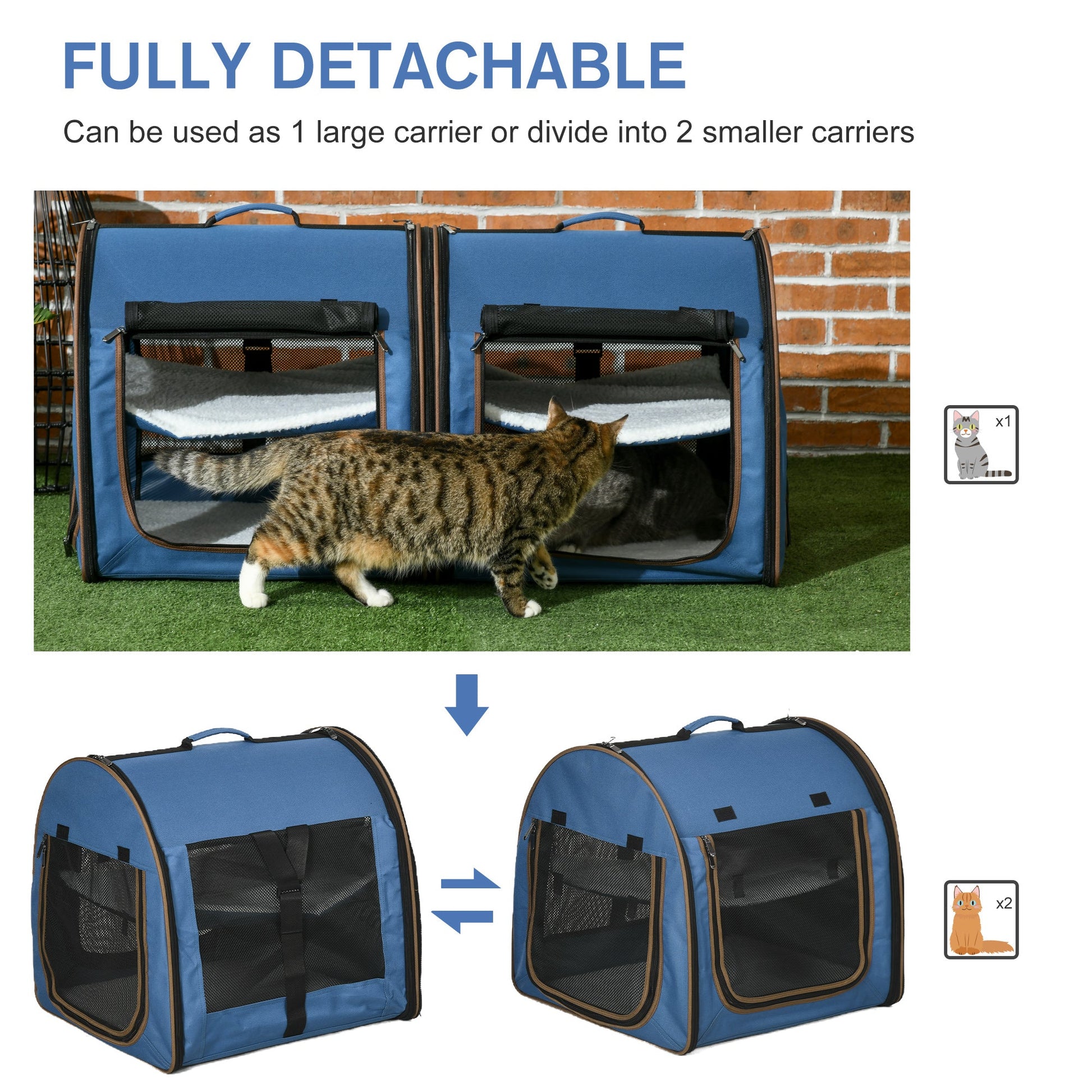 KFX-8330301 Portable Blue Soft-Sided Cat Carrier with Divider, Hammocks, Cushions & Easy Storage for Travel