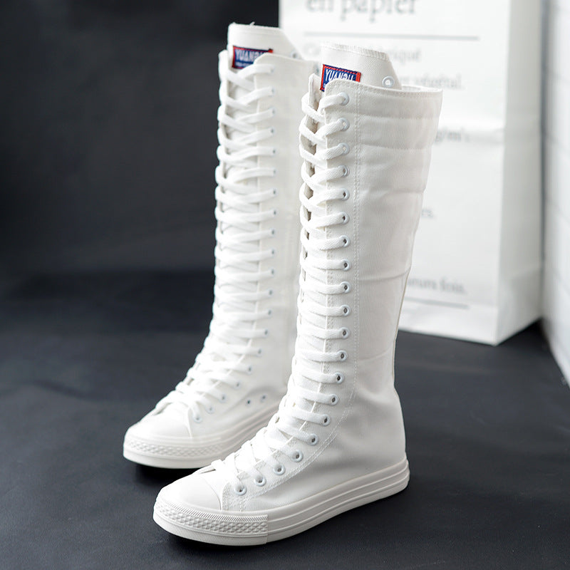 KFX-8330685 Women's High-Top Casual Canvas Zipper Boots with Rubber Sole