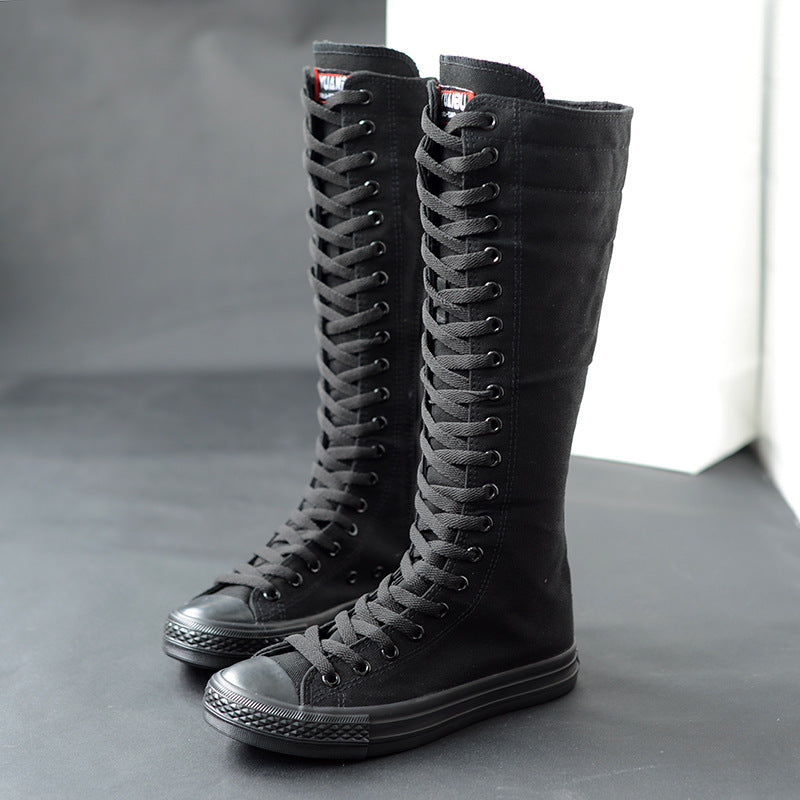 KFX-8330685 Women's High-Top Casual Canvas Zipper Boots with Rubber Sole