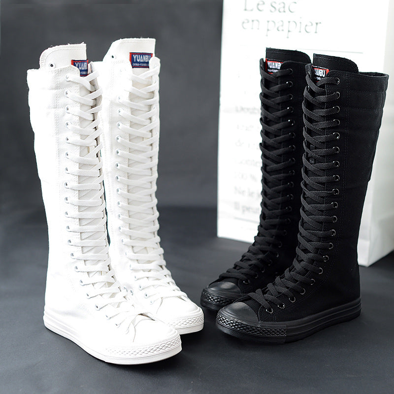 KFX-8330685 Women's High-Top Casual Canvas Zipper Boots with Rubber Sole