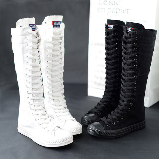 KFX-8330685 Women's High-Top Casual Canvas Zipper Boots with Rubber Sole