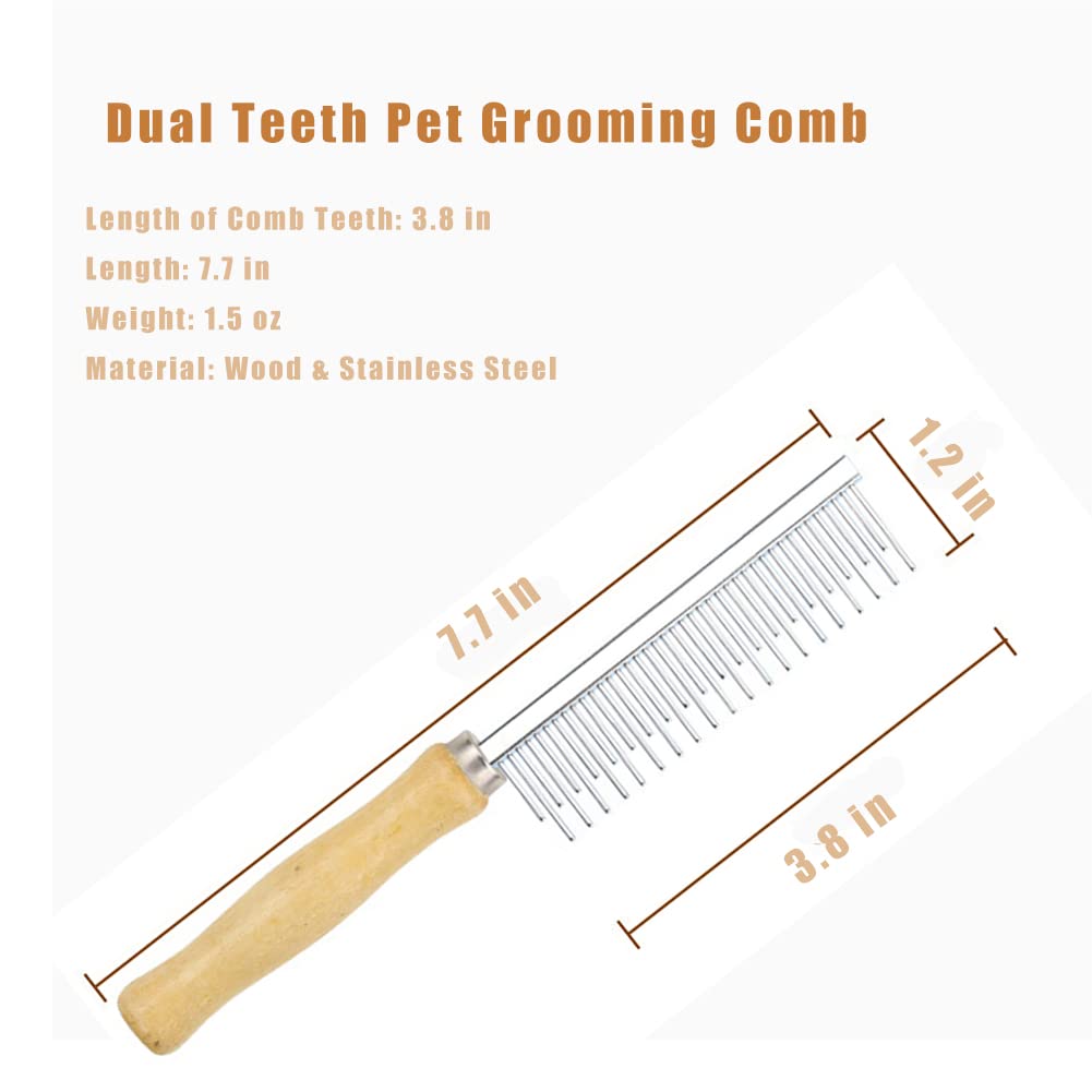 KFX-8331325 Double-Sided Pet Grooming Brush with Wooden Handle and Stainless Steel Teeth for Removing Mats and Tangles