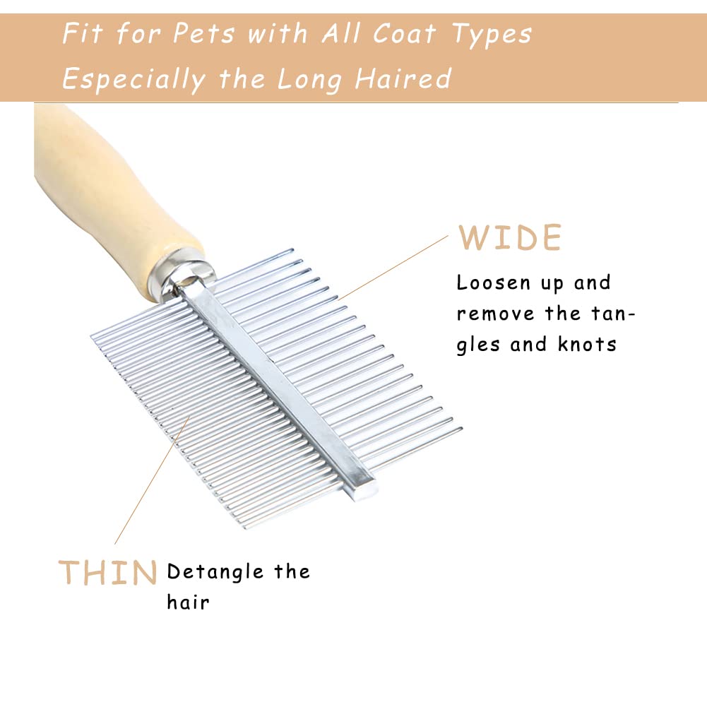 KFX-8331325 Double-Sided Pet Grooming Brush with Wooden Handle and Stainless Steel Teeth for Removing Mats and Tangles