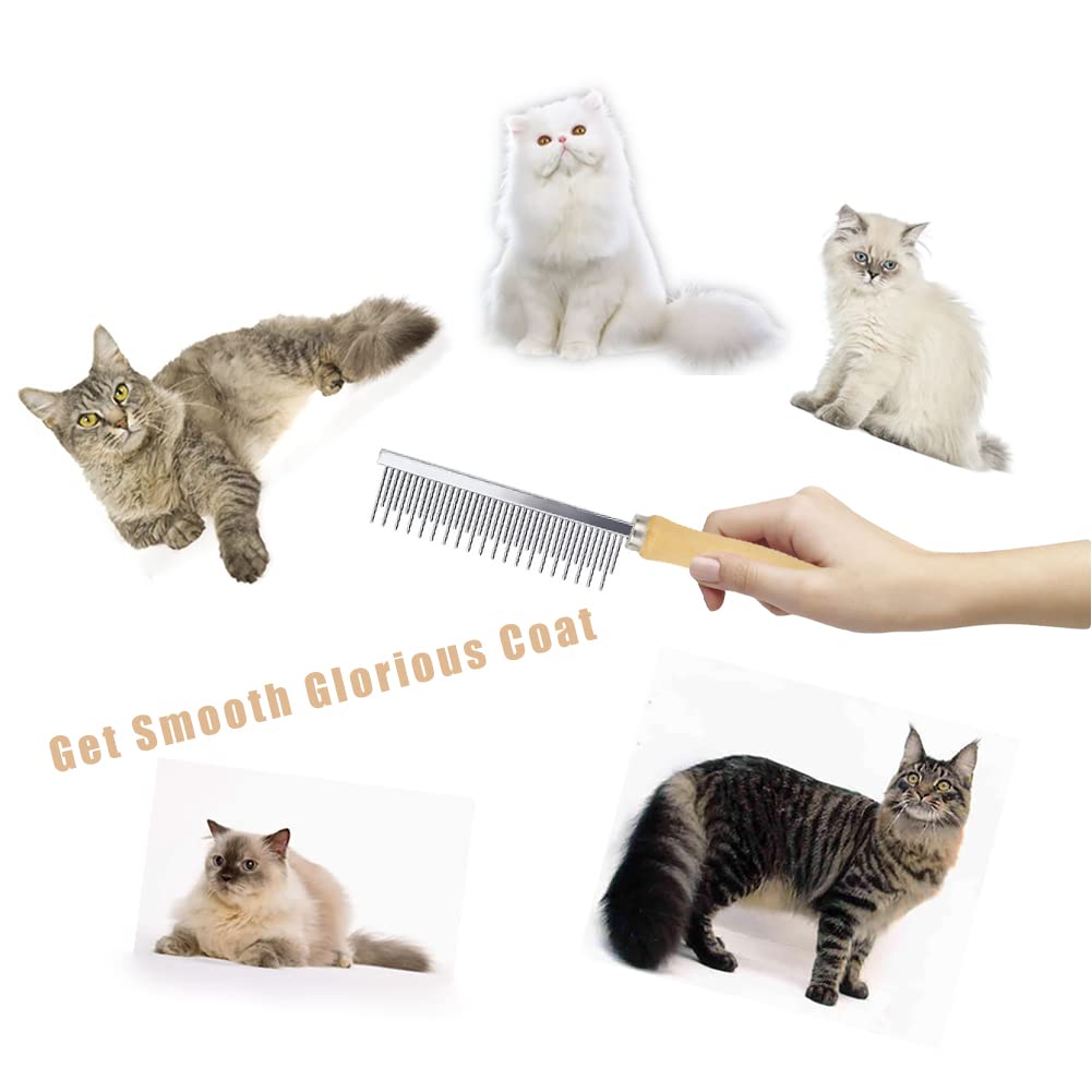 KFX-8331325 Double-Sided Pet Grooming Brush with Wooden Handle and Stainless Steel Teeth for Removing Mats and Tangles