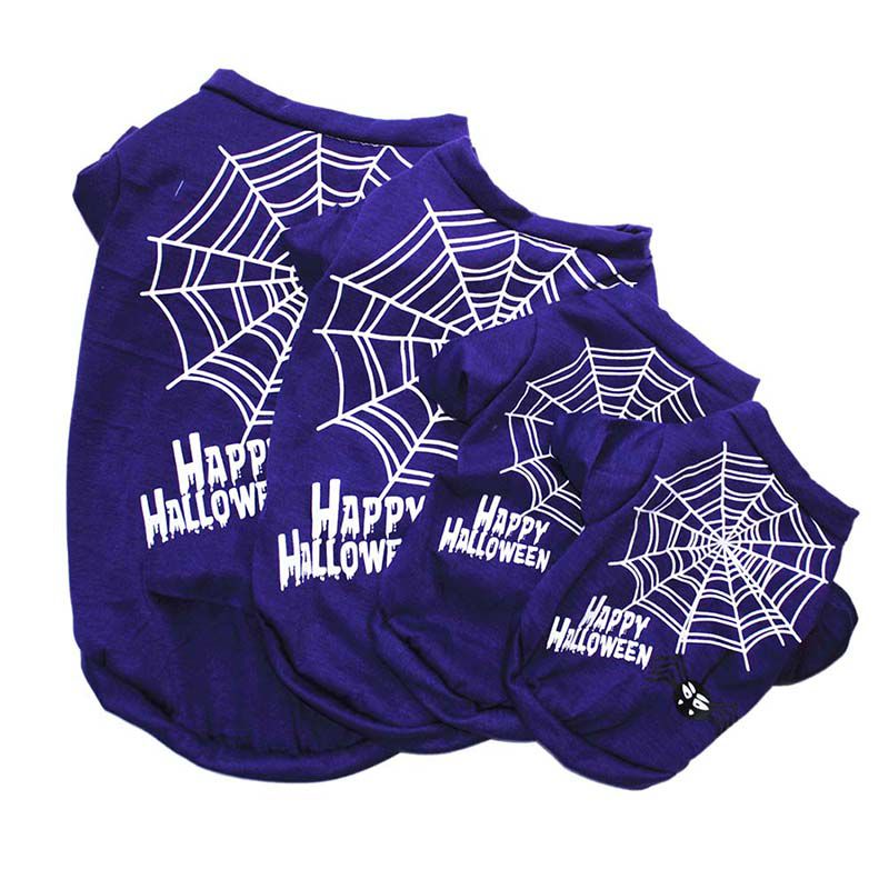 KFX-8332221 Casual Cotton Dog Vest for Halloween - Pumpkin Design in Black and Purple, Sizes XS to L