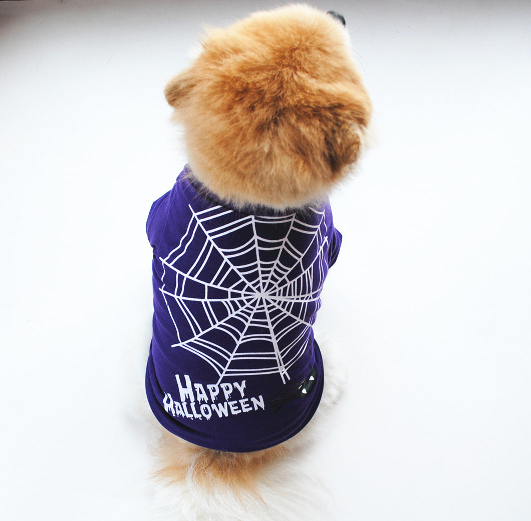 KFX-8332221 Casual Cotton Dog Vest for Halloween - Pumpkin Design in Black and Purple, Sizes XS to L