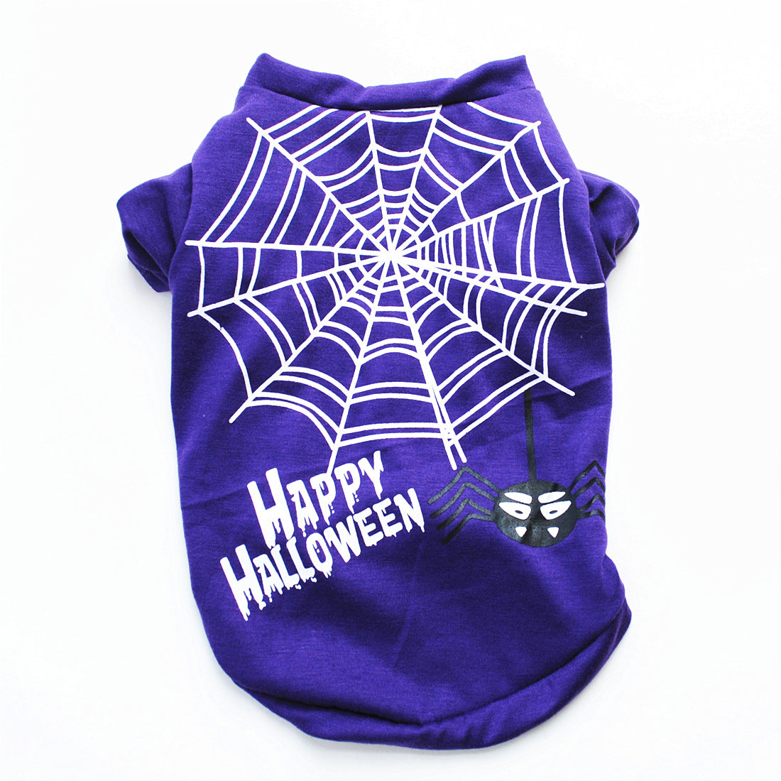 KFX-8332221 Casual Cotton Dog Vest for Halloween - Pumpkin Design in Black and Purple, Sizes XS to L