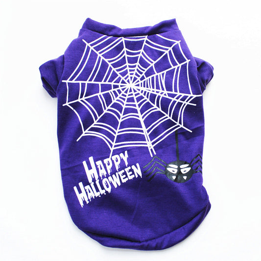 KFX-8332221 Casual Cotton Dog Vest for Halloween - Pumpkin Design in Black and Purple, Sizes XS to L