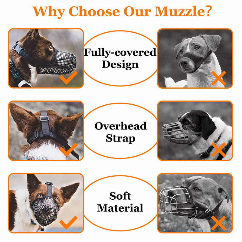 KFX-8333501 Fashionable Dog Mouth Cover Mask for Small to Extra Large Breeds - Available in Black and Gray