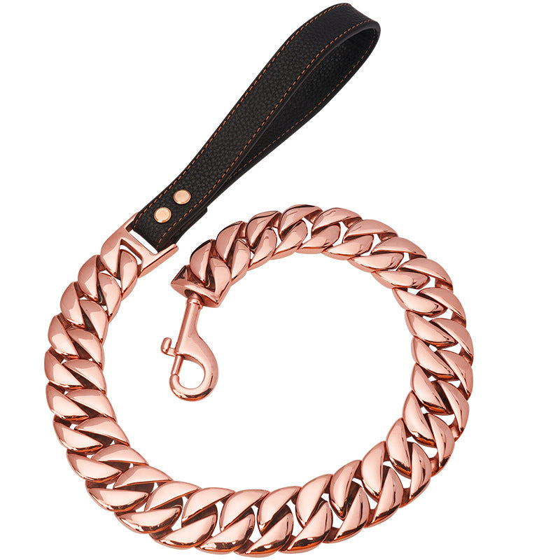 KFX-8333629 Large Dog Leash in Stainless Steel with Cast Titanium Steel, Available in Gold, Silver, Rose Gold, Colorful, and Black