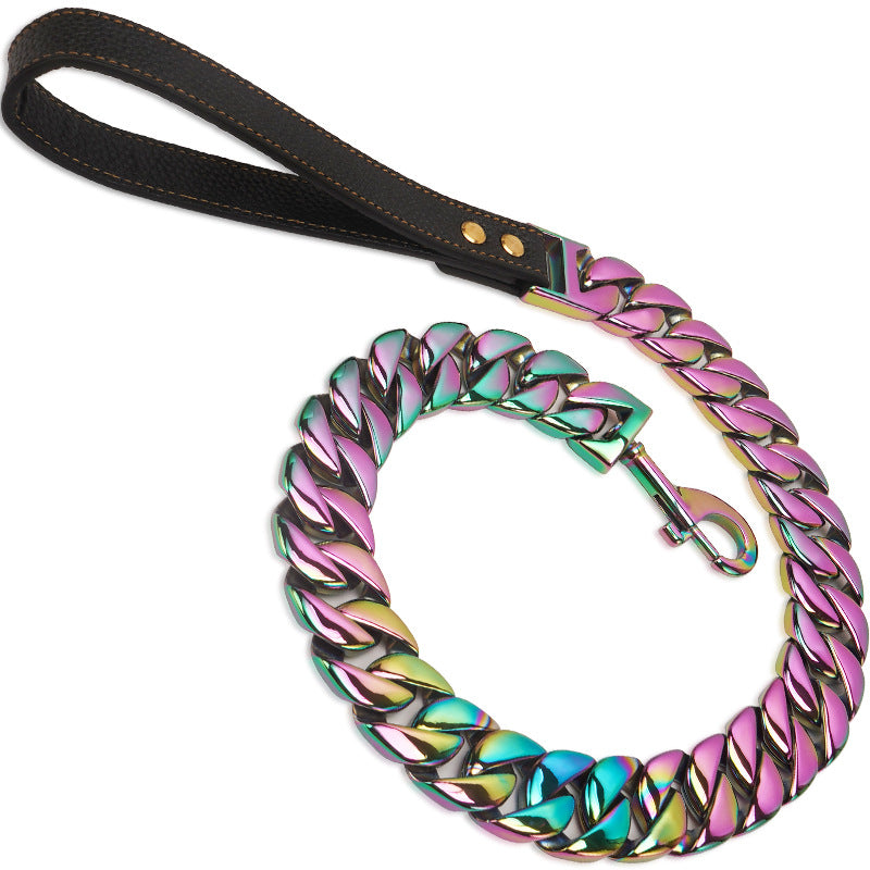 KFX-8333629 Large Dog Leash in Stainless Steel with Cast Titanium Steel, Available in Gold, Silver, Rose Gold, Colorful, and Black