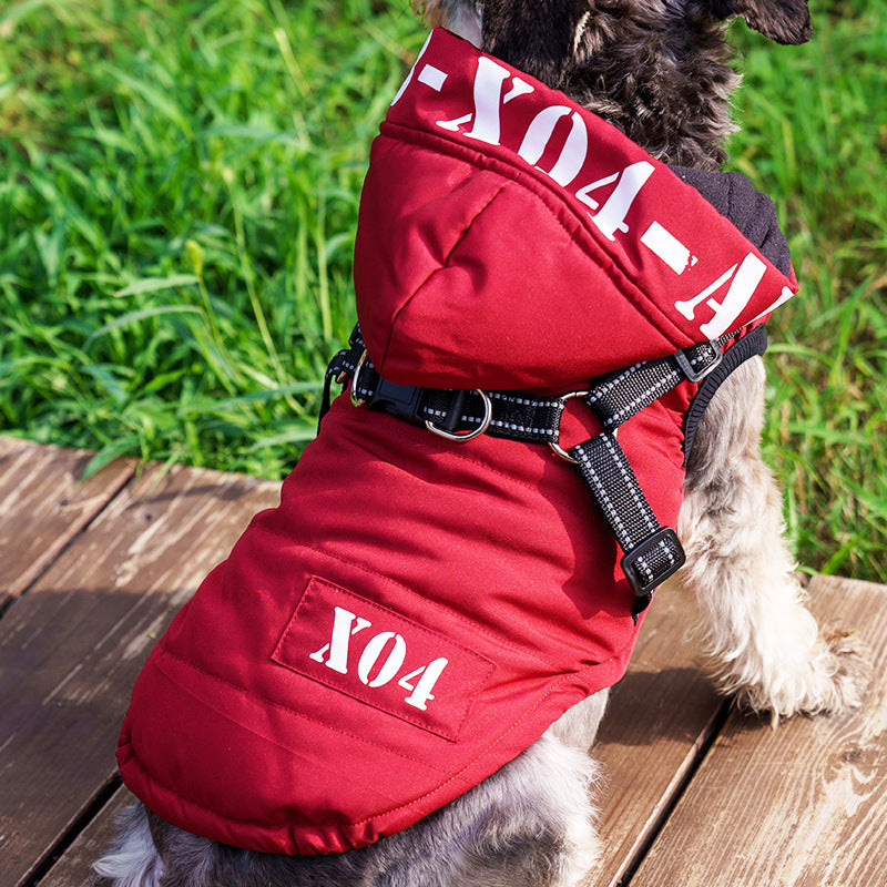 KFX-8334397 Waterproof Fleece-lined Dog Jacket with Hood - Red, Gray, Blue, Black - Sizes S to XXL