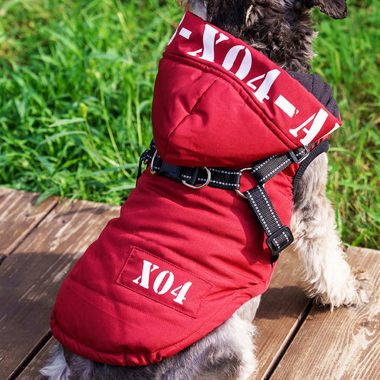 KFX-8334397 Waterproof Fleece-lined Dog Jacket with Hood - Red, Gray, Blue, Black - Sizes S to XXL