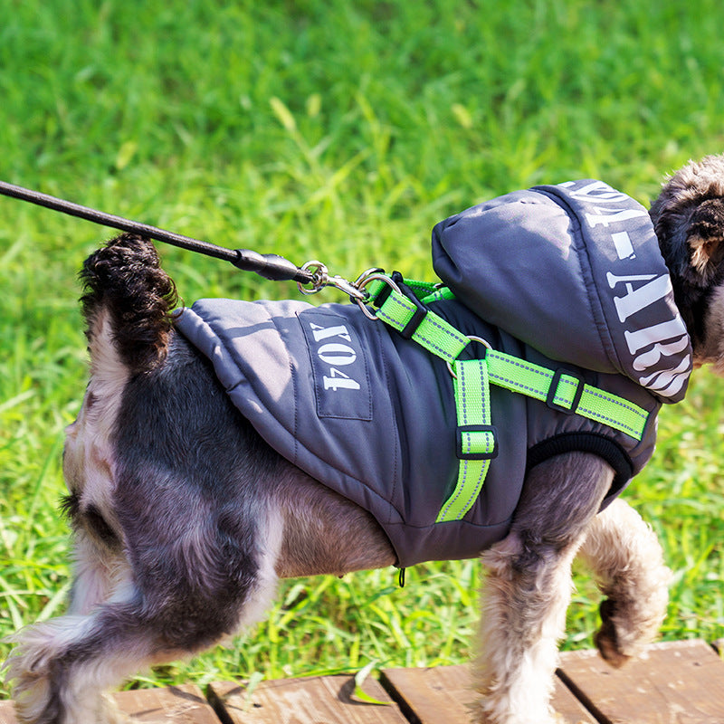 KFX-8334397 Waterproof Fleece-lined Dog Jacket with Hood - Red, Gray, Blue, Black - Sizes S to XXL