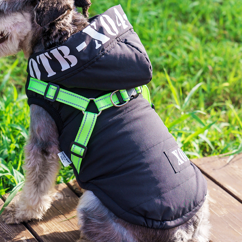 KFX-8334397 Waterproof Fleece-lined Dog Jacket with Hood - Red, Gray, Blue, Black - Sizes S to XXL