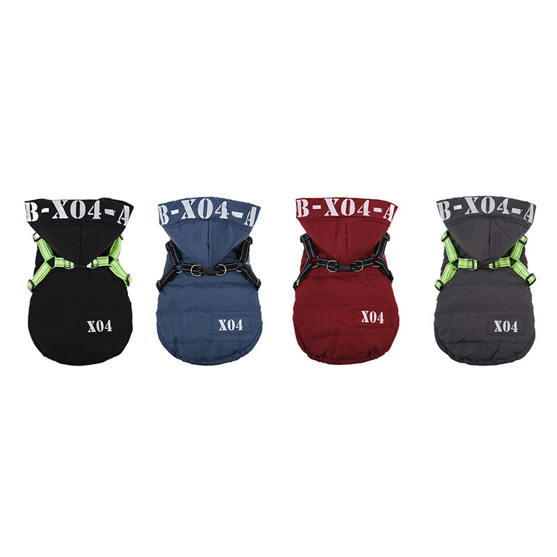 KFX-8334397 Waterproof Fleece-lined Dog Jacket with Hood - Red, Gray, Blue, Black - Sizes S to XXL