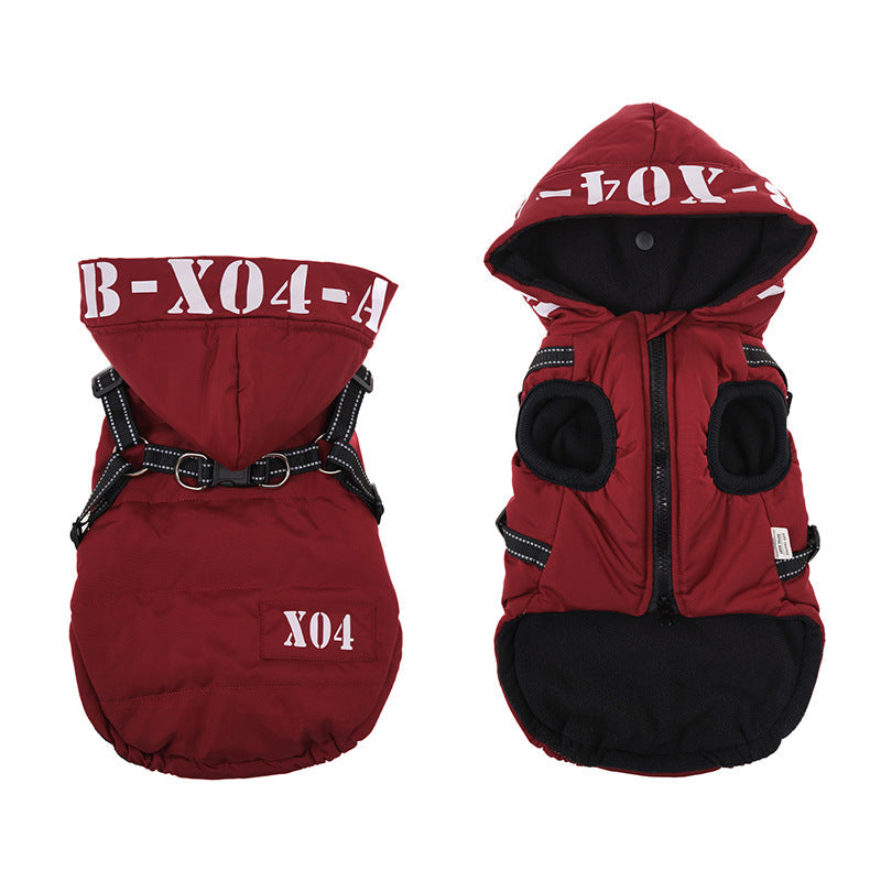 KFX-8334397 Waterproof Fleece-lined Dog Jacket with Hood - Red, Gray, Blue, Black - Sizes S to XXL
