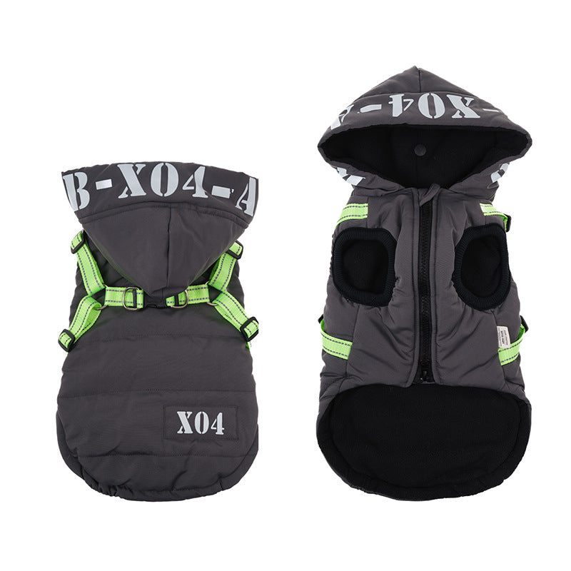 KFX-8334397 Waterproof Fleece-lined Dog Jacket with Hood - Red, Gray, Blue, Black - Sizes S to XXL