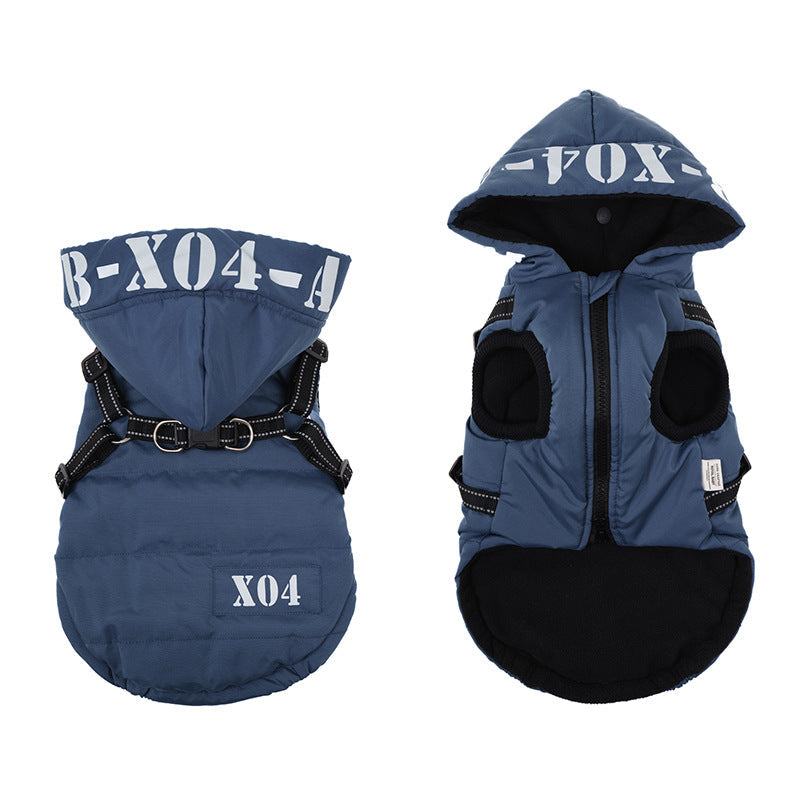 KFX-8334397 Waterproof Fleece-lined Dog Jacket with Hood - Red, Gray, Blue, Black - Sizes S to XXL