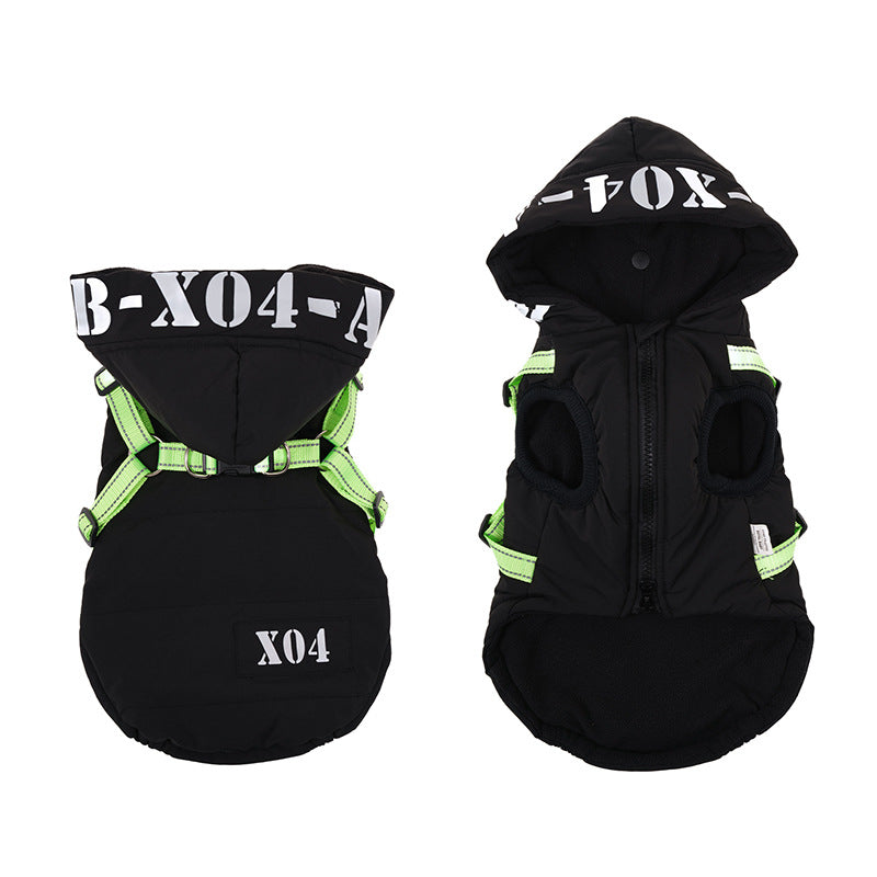 KFX-8334397 Waterproof Fleece-lined Dog Jacket with Hood - Red, Gray, Blue, Black - Sizes S to XXL