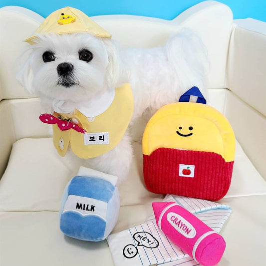 KFX-8338237 Plush School Bag Toy Set for Dogs - Three Pencil-Shaped Plush Toys