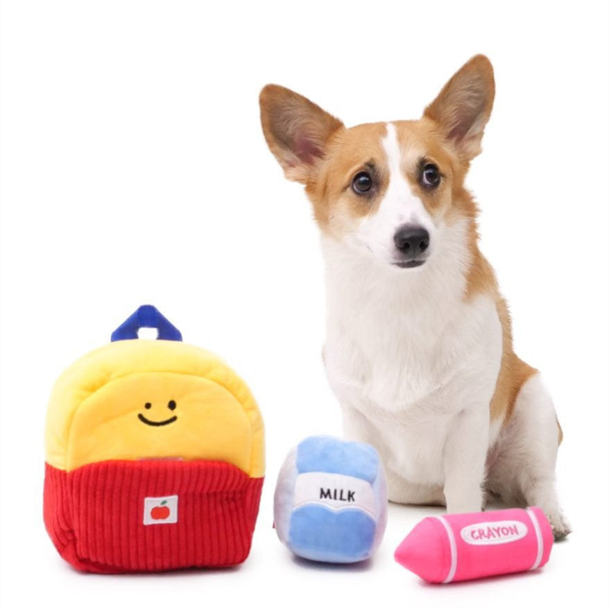 KFX-8338237 Plush School Bag Toy Set for Dogs - Three Pencil-Shaped Plush Toys