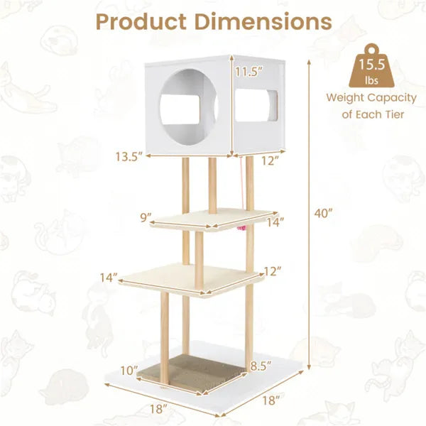 KFX-8339261 Multi-Level Indoor Cat Tree with Dual-Door Condo and Scratching Pads
