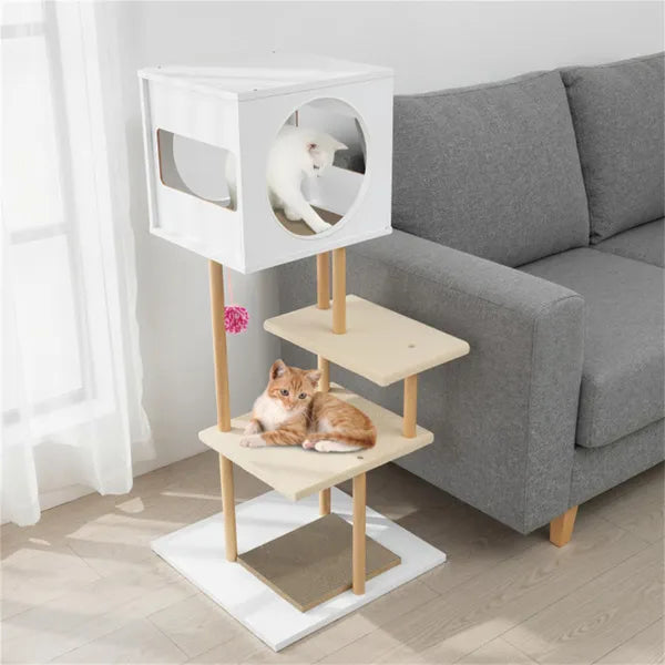 KFX-8339261 Multi-Level Indoor Cat Tree with Dual-Door Condo and Scratching Pads