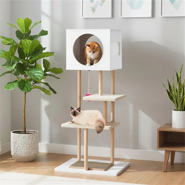 KFX-8339261 Multi-Level Indoor Cat Tree with Dual-Door Condo and Scratching Pads