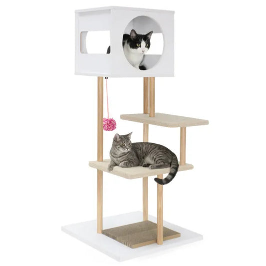 KFX-8339261 Multi-Level Indoor Cat Tree with Dual-Door Condo and Scratching Pads