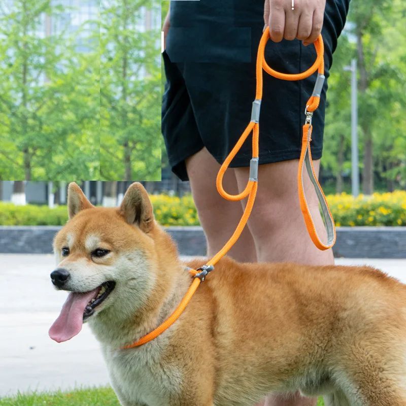 KFX-8339389 Strong Double Handle No Pull Dog Leash with Slip Chain for Small Dogs and Puppies – 1.4m Nylon Rope Traction Lead
