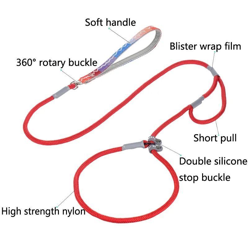 KFX-8339389 Strong Double Handle No Pull Dog Leash with Slip Chain for Small Dogs and Puppies – 1.4m Nylon Rope Traction Lead