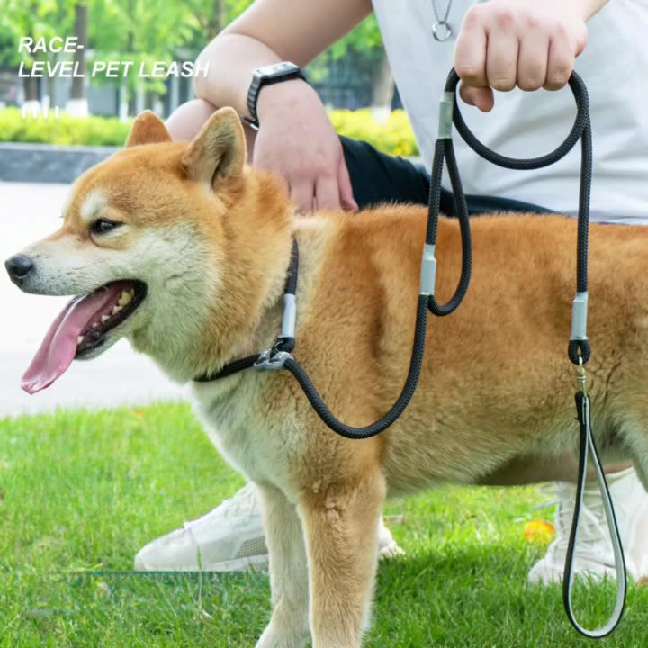 KFX-8339389 Strong Double Handle No Pull Dog Leash with Slip Chain for Small Dogs and Puppies – 1.4m Nylon Rope Traction Lead