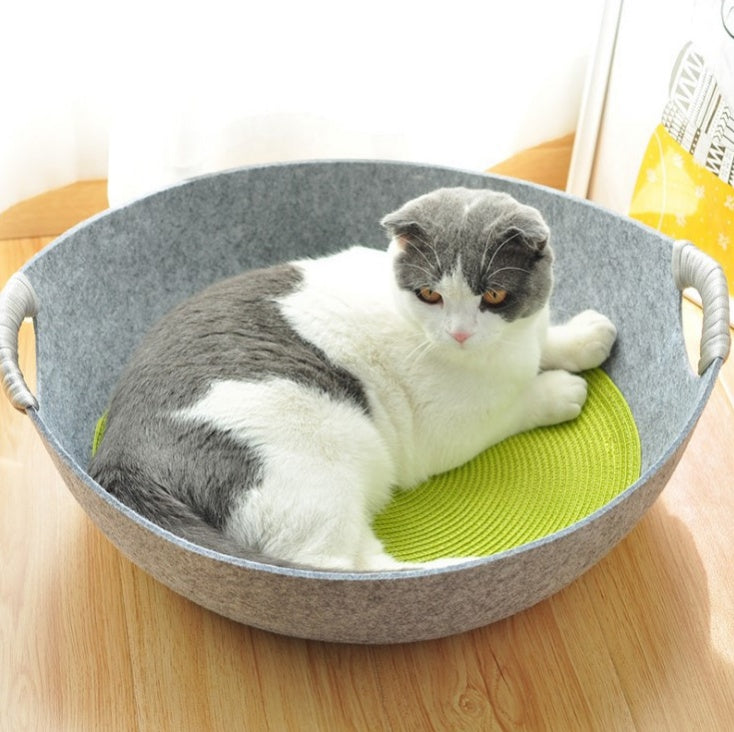 KFX-8339645 Pet Perch Cat Scratcher Bed House - Cozy Felt Shelter with Zipper Access and Bonus Pillow