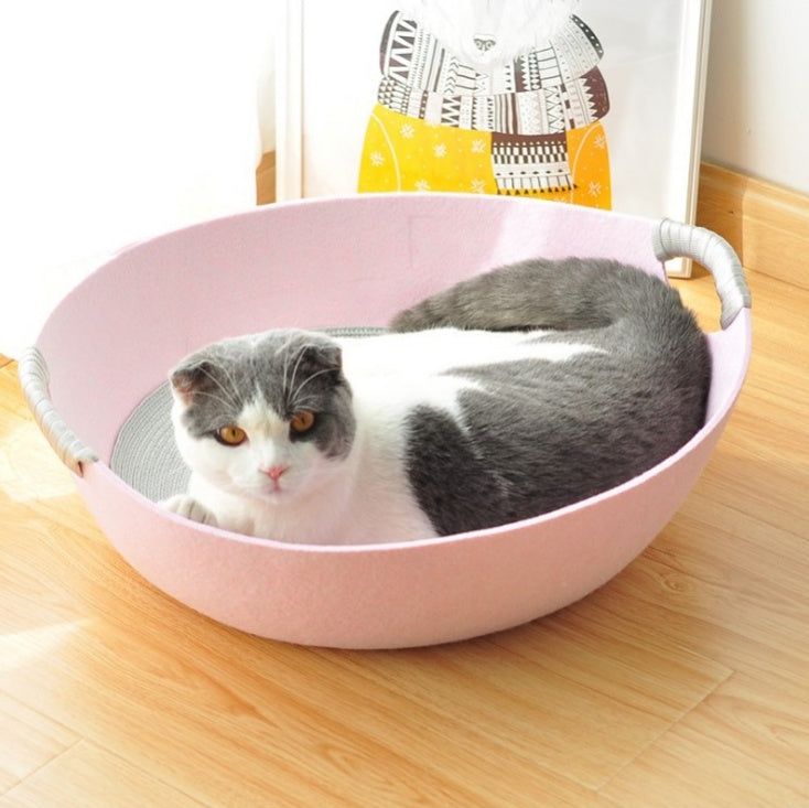 KFX-8339645 Pet Perch Cat Scratcher Bed House - Cozy Felt Shelter with Zipper Access and Bonus Pillow