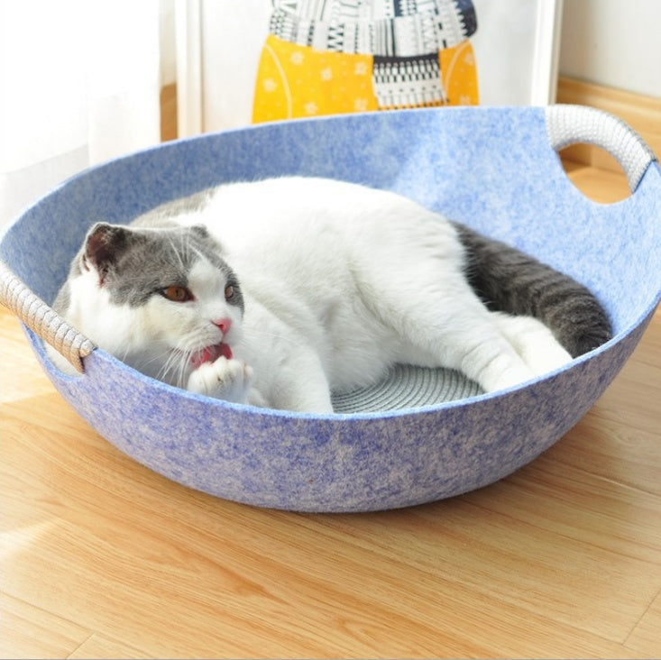 KFX-8339645 Pet Perch Cat Scratcher Bed House - Cozy Felt Shelter with Zipper Access and Bonus Pillow