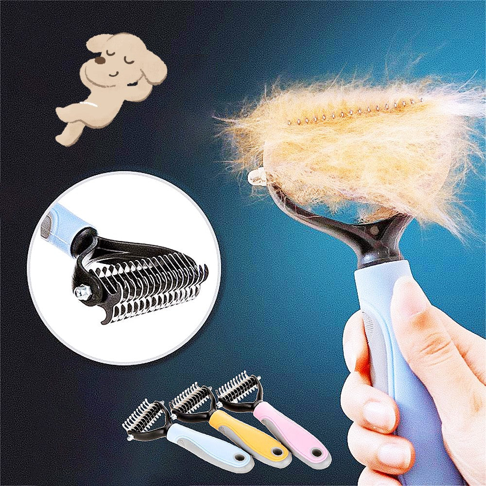 KFX-8341181 Double-Sided Stainless Steel Pet Brush for Grooming & Shedding Removal in Dogs and Cats