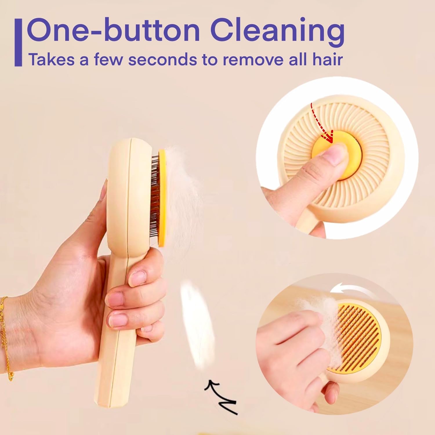 KFX-8342845 140° Angled Pet Grooming Brush with Self-Cleaning Button - Suitable for Cats and Dogs, Ideal for Shedding and Massaging