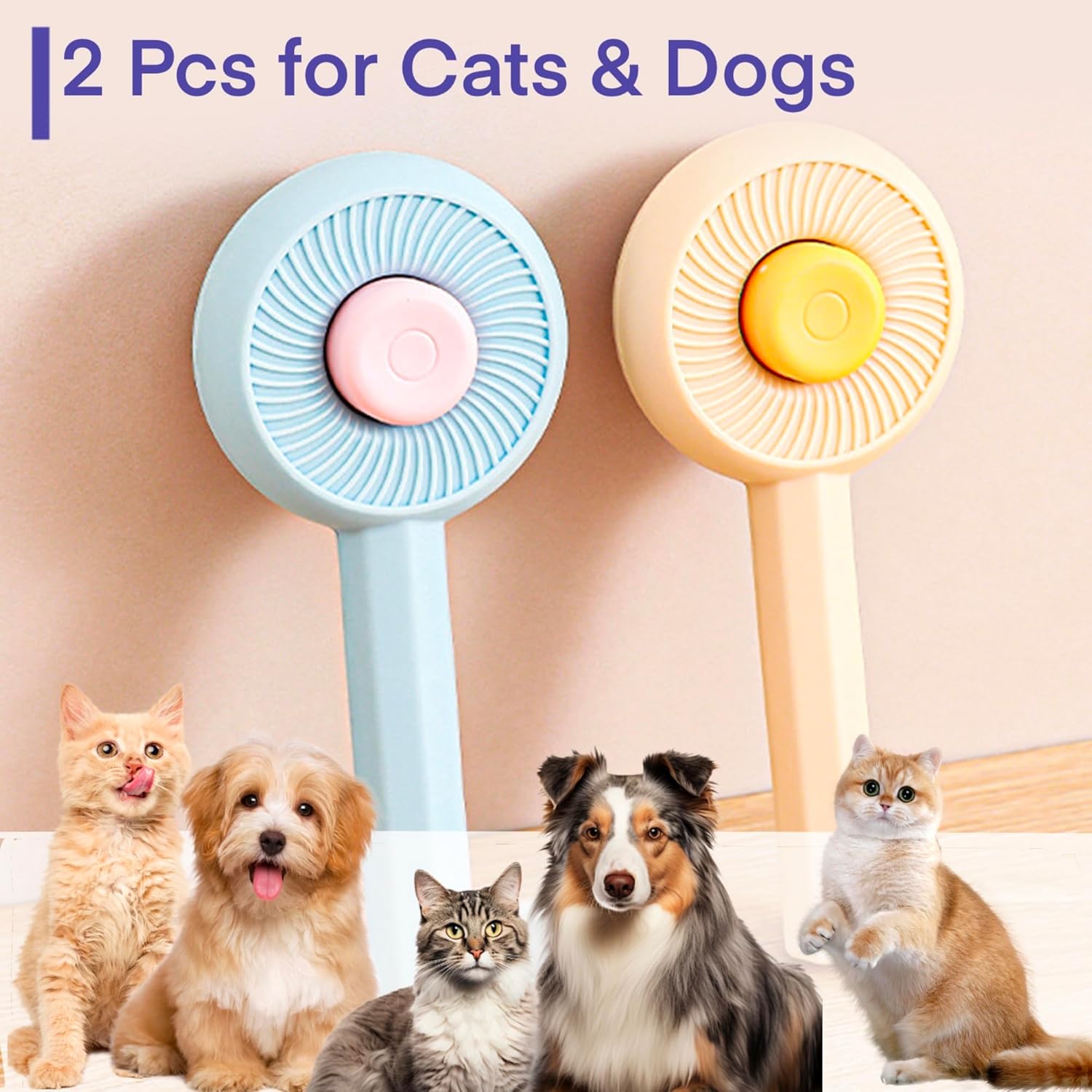 KFX-8342845 140° Angled Pet Grooming Brush with Self-Cleaning Button - Suitable for Cats and Dogs, Ideal for Shedding and Massaging