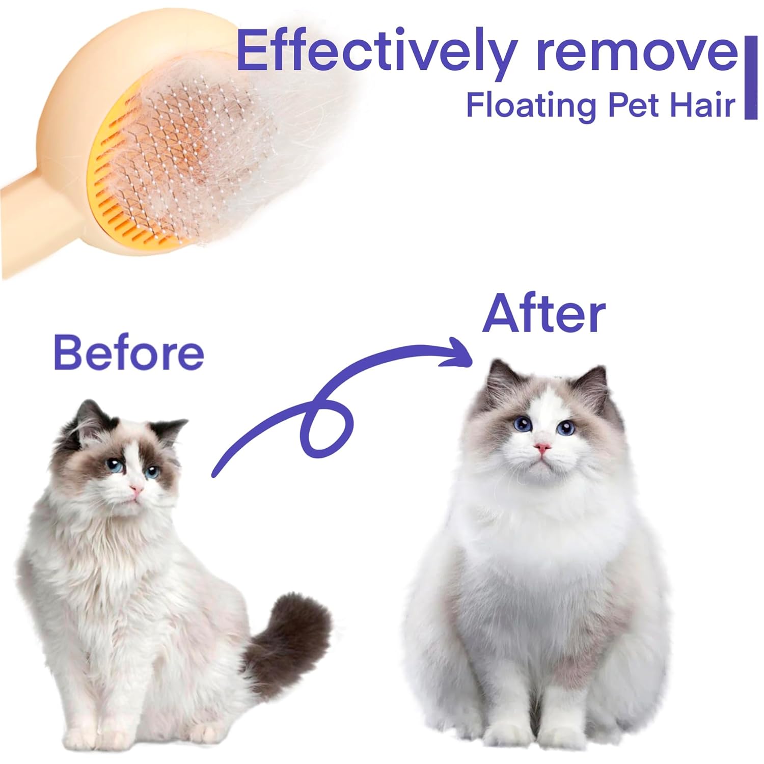 KFX-8342845 140° Angled Pet Grooming Brush with Self-Cleaning Button - Suitable for Cats and Dogs, Ideal for Shedding and Massaging