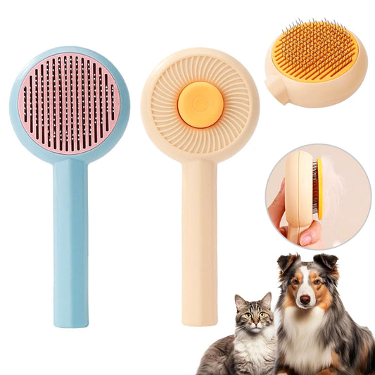 KFX-8342845 140° Angled Pet Grooming Brush with Self-Cleaning Button - Suitable for Cats and Dogs, Ideal for Shedding and Massaging