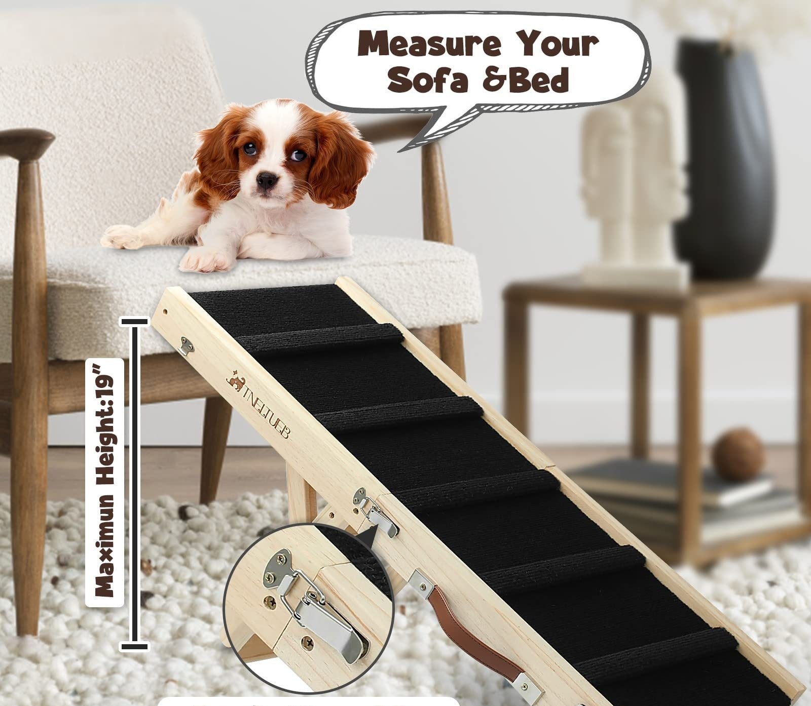 KFX-8343741 Wooden Adjustable Dog Ladder - Foldable, Non-slip Pet Ramp