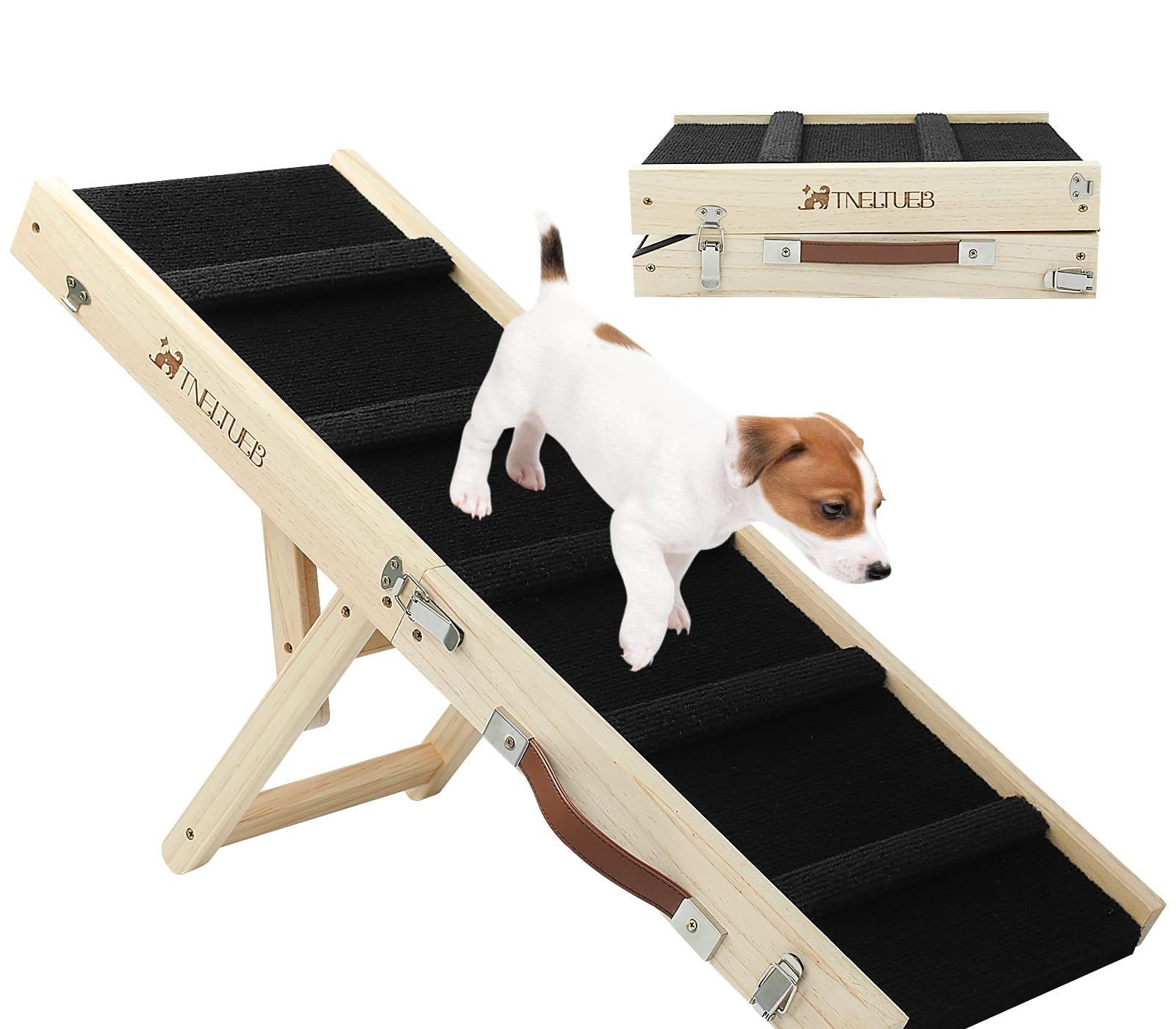 KFX-8343741 Wooden Adjustable Dog Ladder - Foldable, Non-slip Pet Ramp