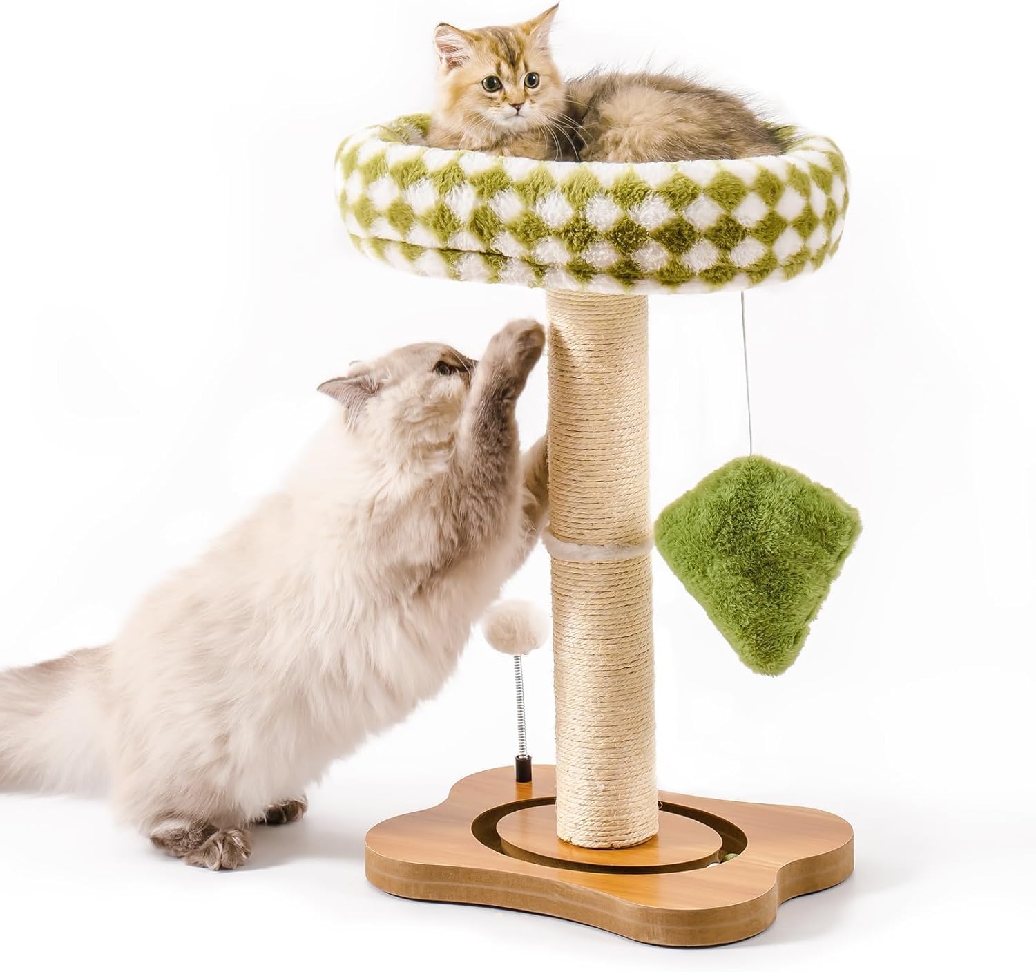 KFX-8343997 2-in-1 Cat Tower with Sisal Scratcher and Interactive Ball Track, Cozy Bed in Green