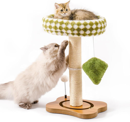 KFX-8343997 2-in-1 Cat Tower with Sisal Scratcher and Interactive Ball Track, Cozy Bed in Green