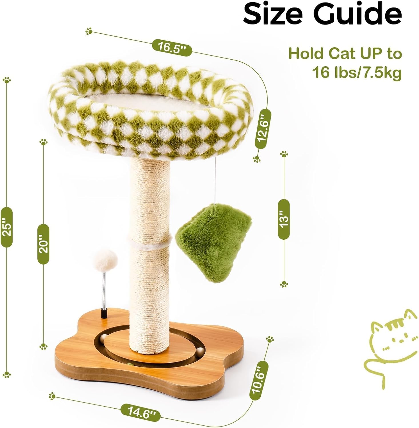 KFX-8343997 2-in-1 Cat Tower with Sisal Scratcher and Interactive Ball Track, Cozy Bed in Green