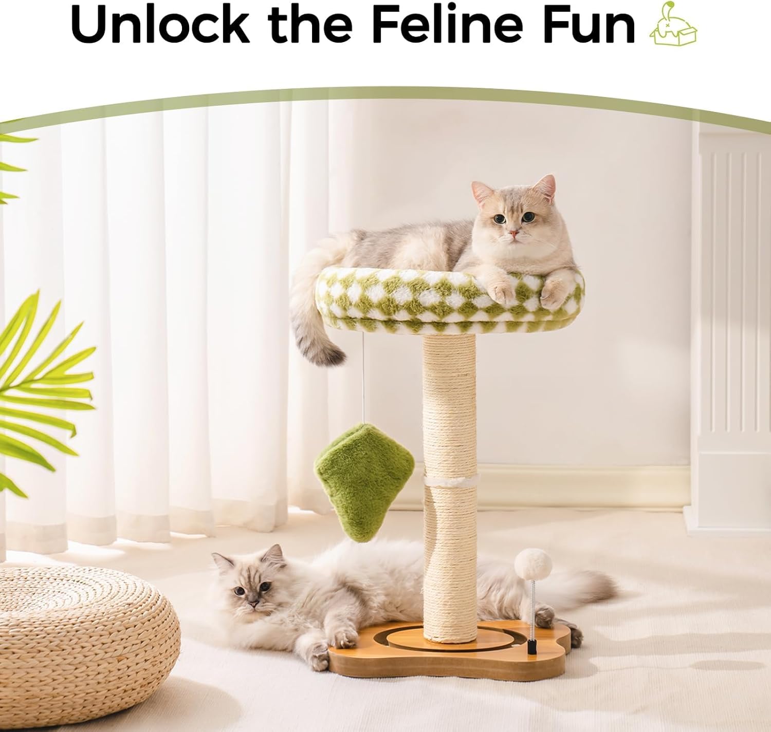 KFX-8343997 2-in-1 Cat Tower with Sisal Scratcher and Interactive Ball Track, Cozy Bed in Green